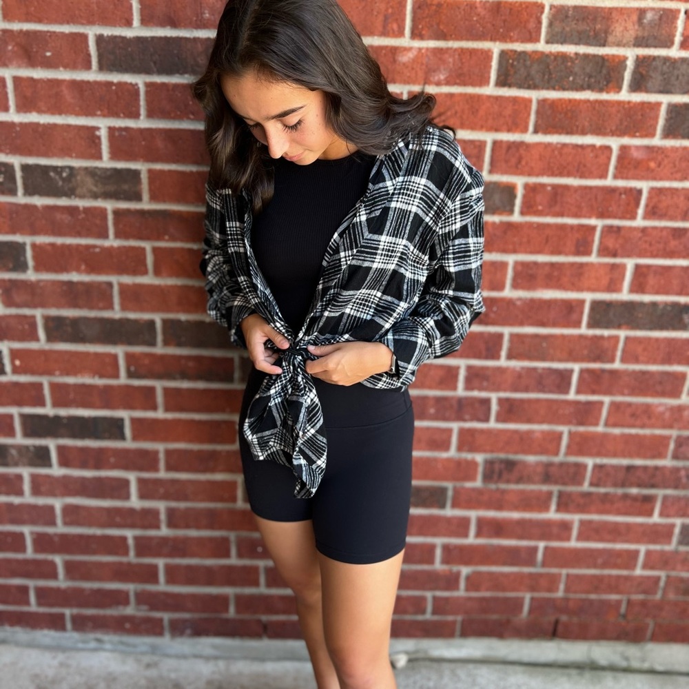 Oversized black and white long sleeve flannel